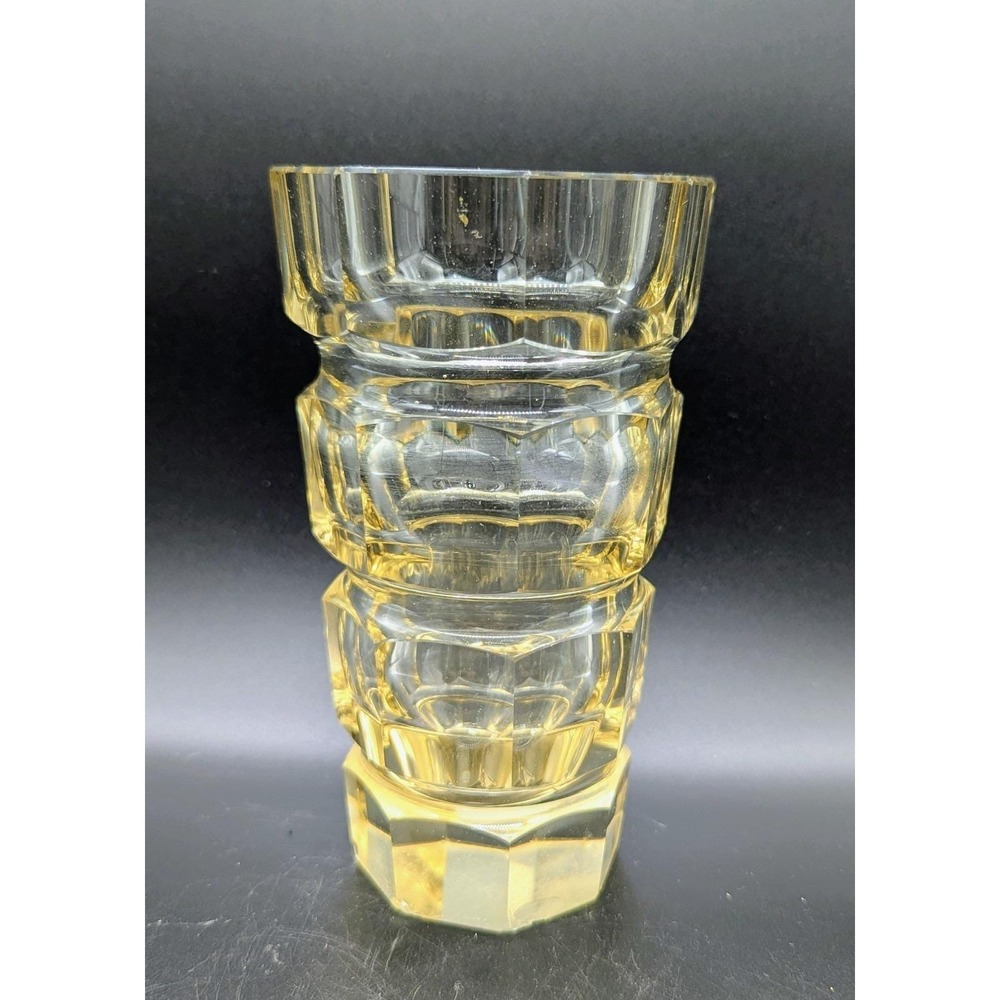 Vintage Josef Hoffmann Moser Crystal Yellow Glass Art Deco Czech Vase 6.5"